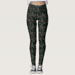 Leggings Patrón botánico de invierno negro<br><div class="desc">Navidades festivos y rústicos,  leggings temáticas con ilustracion a mano de la vegetación de las vacaciones.</div>