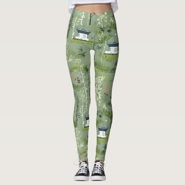 Leggings Patrón Botánico del Bosque de Bambú Zen (1) (Anverso)