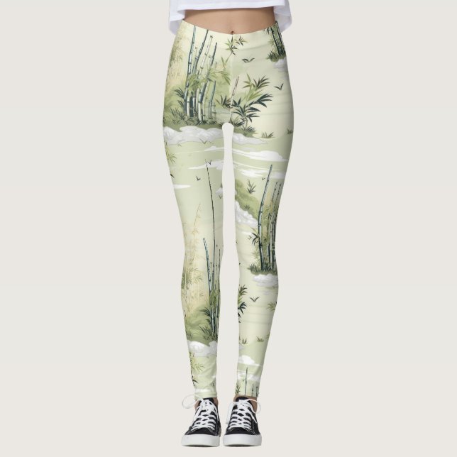 Leggings Patrón Botánico del Bosque de Bambú Zen (2) (Anverso)