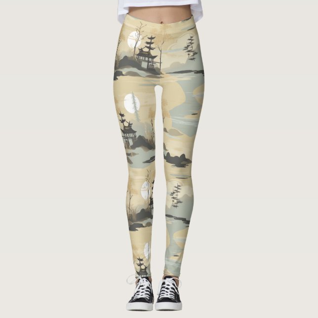 Leggings Patrón Botánico del Bosque de Bambú Zen (4) (Anverso)