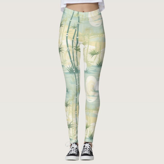 Leggings Patrón Botánico del Bosque de Bambú Zen (5) (Anverso)