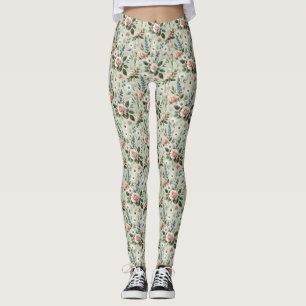 Leggings Patrón Botánico Floral Pastel Vintage
