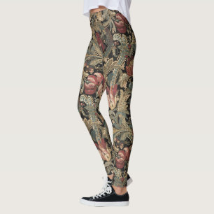 Leggings Patrón botánico floral vintage oscuro y sombrío