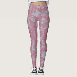 Leggings Patrón botánico rosa y gris abstracto