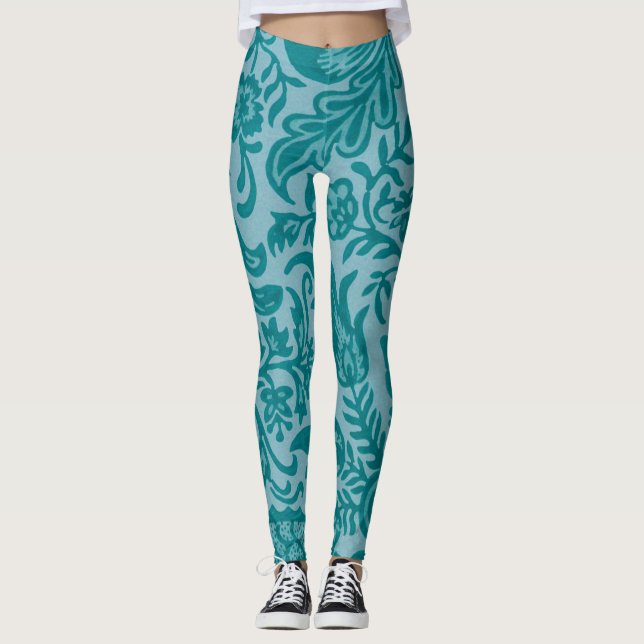Leggings Patrón Botánico Verde azulado de Floral Verde Vint (Anverso)