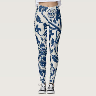 Leggings Patrón botánico vintage de la marina floral