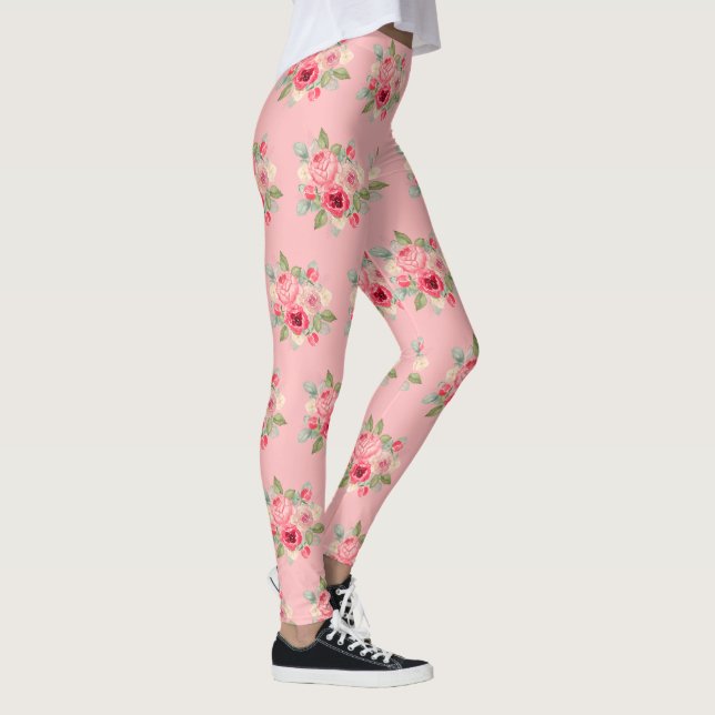 Leggings Patrón Bouquet de rosas rosas pintadas (Derecha)