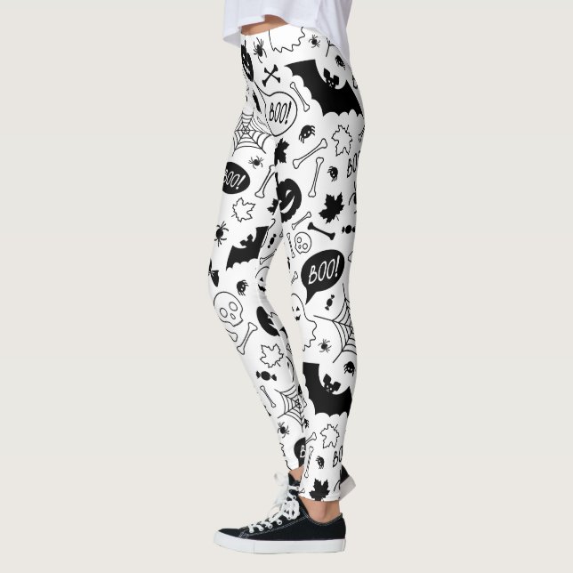 Leggings Patrón BW Arte Patrón Halloween Patrón Halloween A (Izquierda)