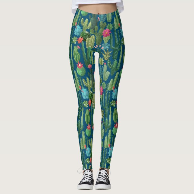 Leggings Patrón Cacti Verde Verde azulado en Blogueo (Anverso)
