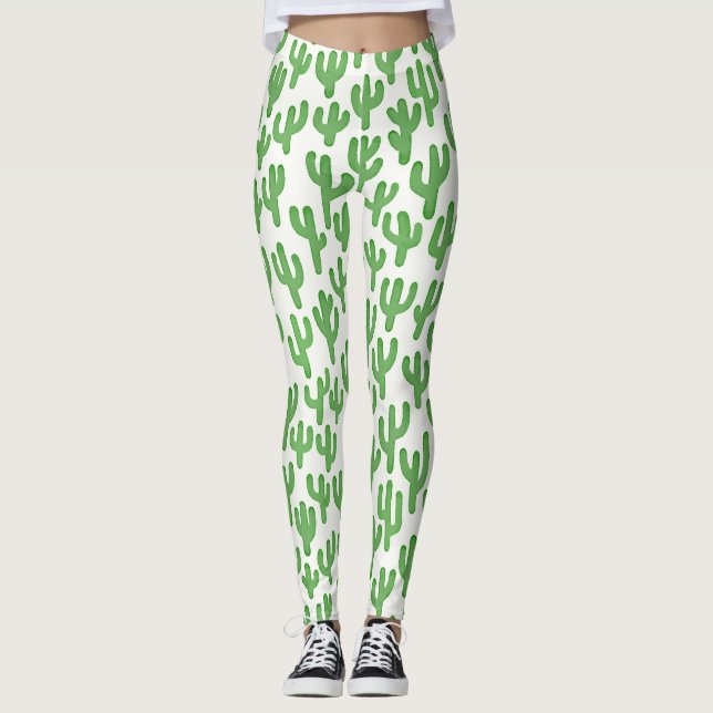 Leggings Patrón Cactus de color de agua - Verde (Anverso)