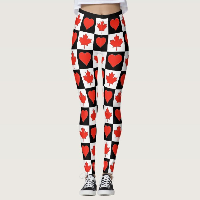 Leggings Patrón cardíaco de bandera de Canadá adorno patrió (Anverso)