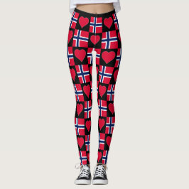 Leggings Patrón cardíaco de bandera de Noruega Patriótico N