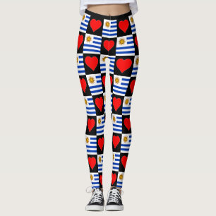 Leggings Patrón cardíaco de bandera uruguaya patriótico