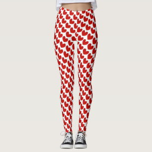 Leggings Patrón cardíaco El día de San Valentín rojo y blan