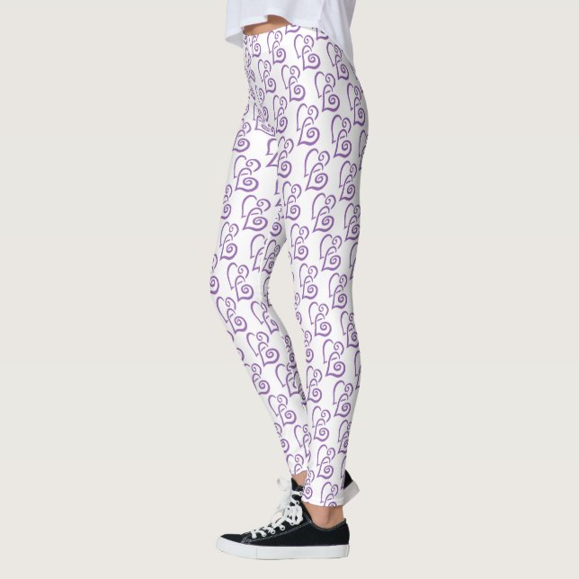 Leggings Patrón cardíaco púrpura vinculado sobre blanco (Izquierda)