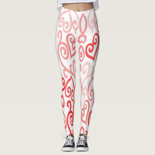 Leggings Patrón cardíaco rojo y rosa de ocmbre