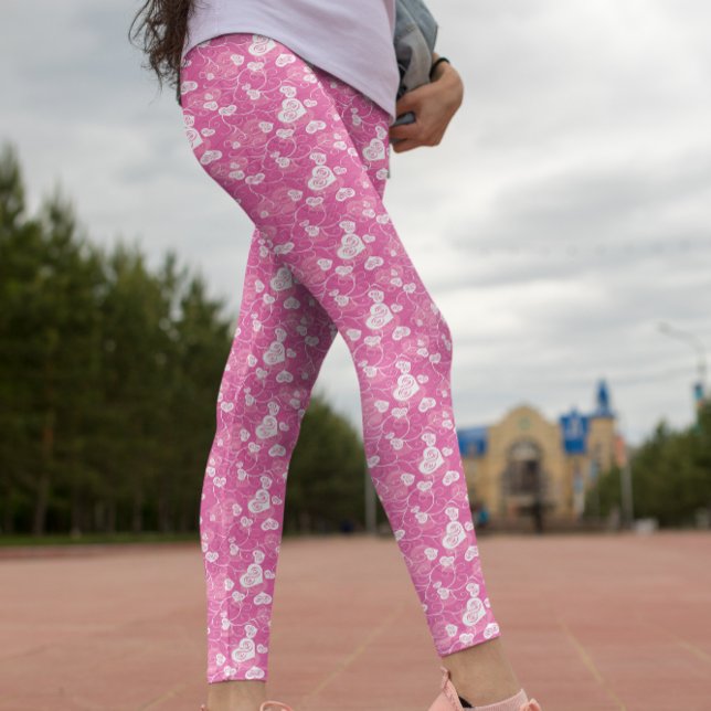 Leggings Patrón cardíaco rosa floral (Subido por el creador)