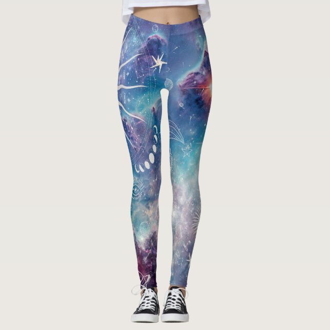 Leggings Patrón celeste azul púrpura (Anverso)