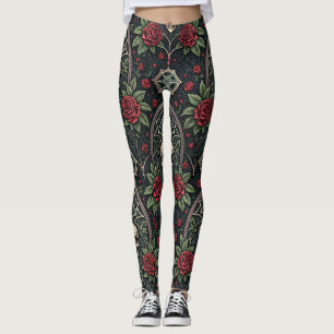 Leggings Patrón Celestial Floral de Cráneo Gótico (3)