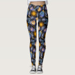 Leggings Patrón celestial mágico estrellas lunares negro<br><div class="desc">Espectacular patrón celeste mixto de medios con estrellas de luna y sol,  en colores amarillos,  azules y morados con falsos efectos de purpurina azul y acuarela.</div>