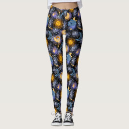 Leggings Patrón celestial mágico estrellas lunares negro