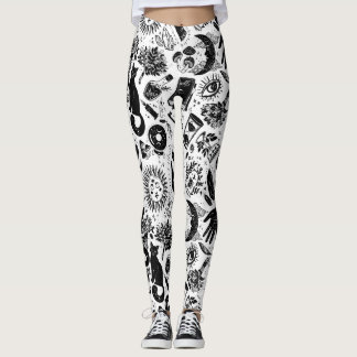 Leggings Patrón Celestial Mágico | Mística en Blanco y Negr
