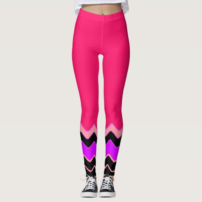 Leggings Patrón Chevron con ondas cálidas rosa, negra y bla (Anverso)