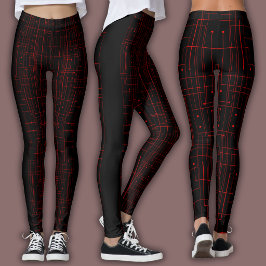 Leggings Patrón cibernético abstracto | Circuito negro y ca