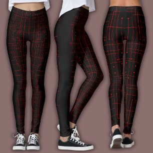 Leggings Patrón cibernético abstracto   Circuito negro y ca