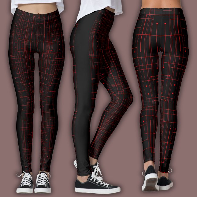 Leggings Patrón cibernético abstracto | Circuito negro y ca (Subido por el creador)