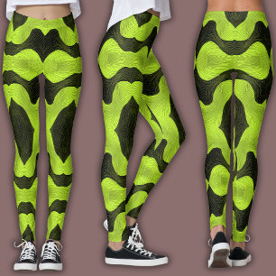 Leggings Patrón Cibernético Abstracto   Neon Lima y Negro