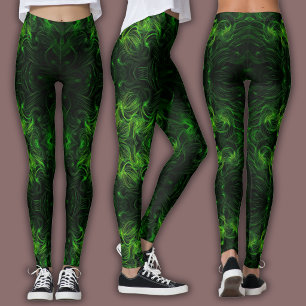 Leggings Patrón Cibernético Abstracto   Plasma Negro y Lima