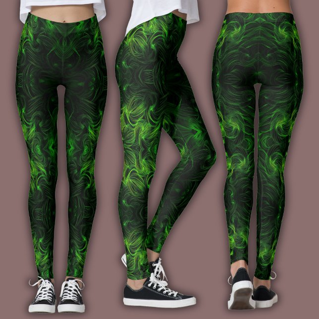 Leggings Patrón Cibernético Abstracto | Plasma Negro y Lima (Subido por el creador)