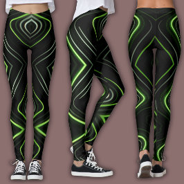Leggings Patrón cibernético abstracto | Resplandor verde ne