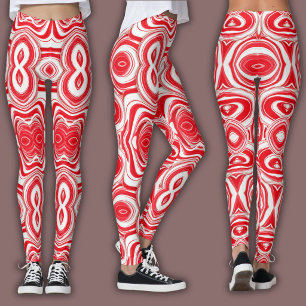 Leggings Patrón Cibernético Abstracto   Rojo/Blanco Hipnóti