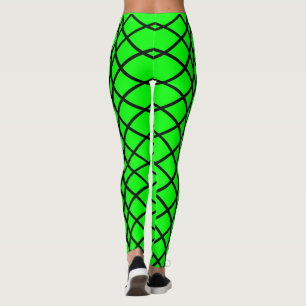 Leggings Patrón cilíndrico negro sobre neón verde femenino