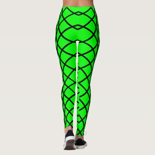 Leggings Patrón cilíndrico negro sobre neón verde femenino (Reverso)