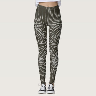 Leggings Patrón circular de radios blancas sobre negro, leg