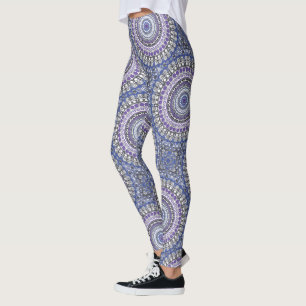Leggings Patrón Circular Geométrico de Mandala Azul y Púrpu