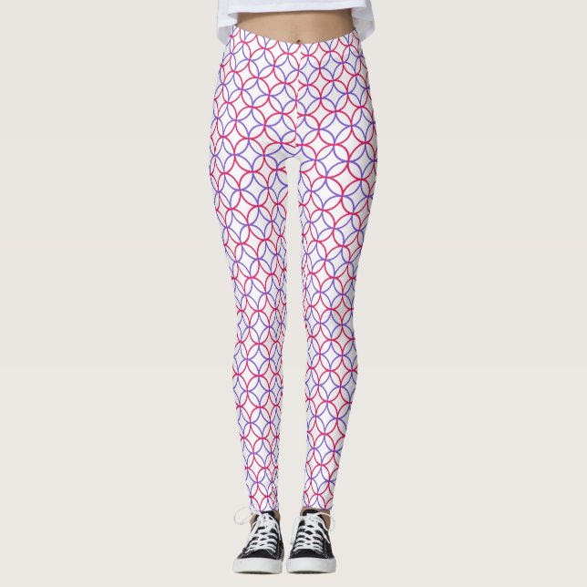 Leggings Patrón circular geométrico en rojo y azul (Anverso)