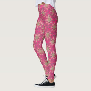 Leggings Patrón Círculo de Círculo de Mandala Floral Rosa