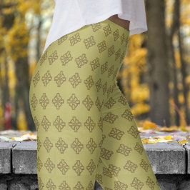 Leggings Patrón clásico de cruces tribales verdes de Khaki