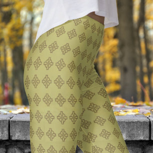 Leggings Patrón clásico de cruces tribales verdes de Khaki