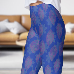 Leggings Patrón clásico de hojas azules y pétalos