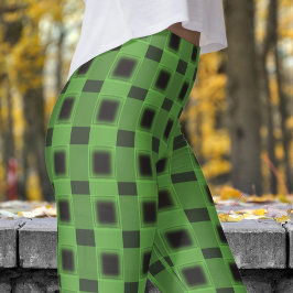 Leggings Patrón clásico de verificación negro y verde de Ko