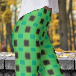 Leggings Patrón clásico de verificación negro y verde pálid