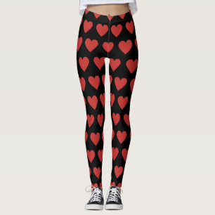 Leggings Patrón clásico del corazón rojo de corte en negro