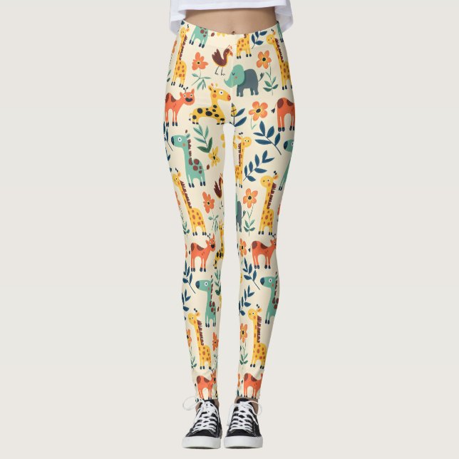 Leggings Patrón colorido de animales locos (Anverso)