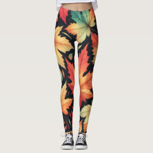 Leggings Patrón Colorido de Hojas de Arce de Otoño
