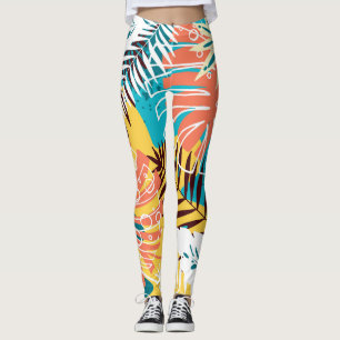 Leggings Patrón colorido de hojas de selva tropical.